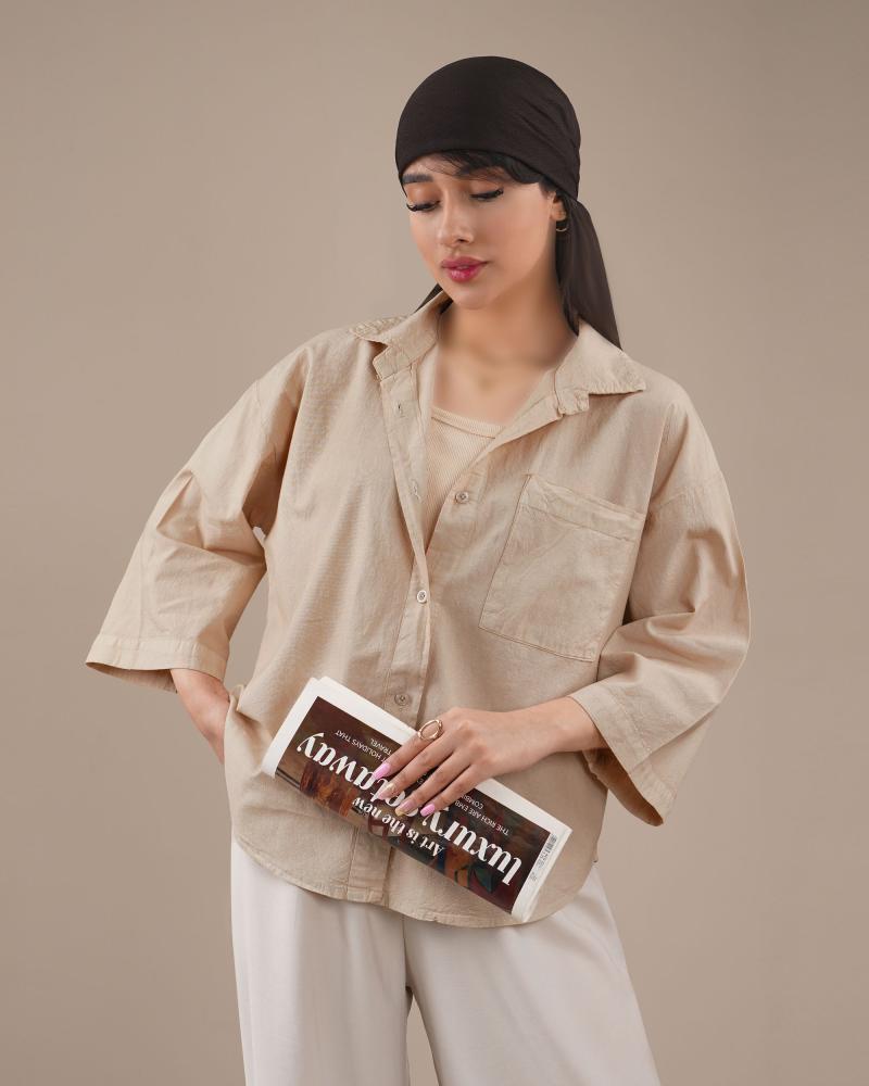 شومیز تک جیب کرم کد 29896