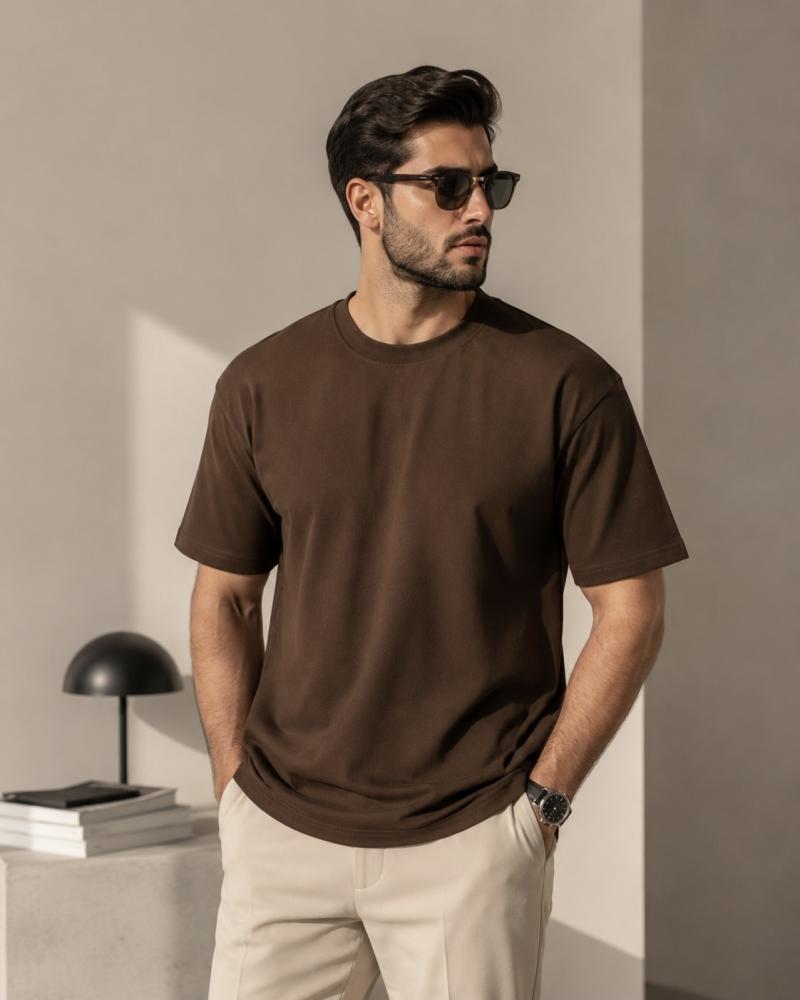 تیشرت باکسی مردونه قهوه ای کد 29456