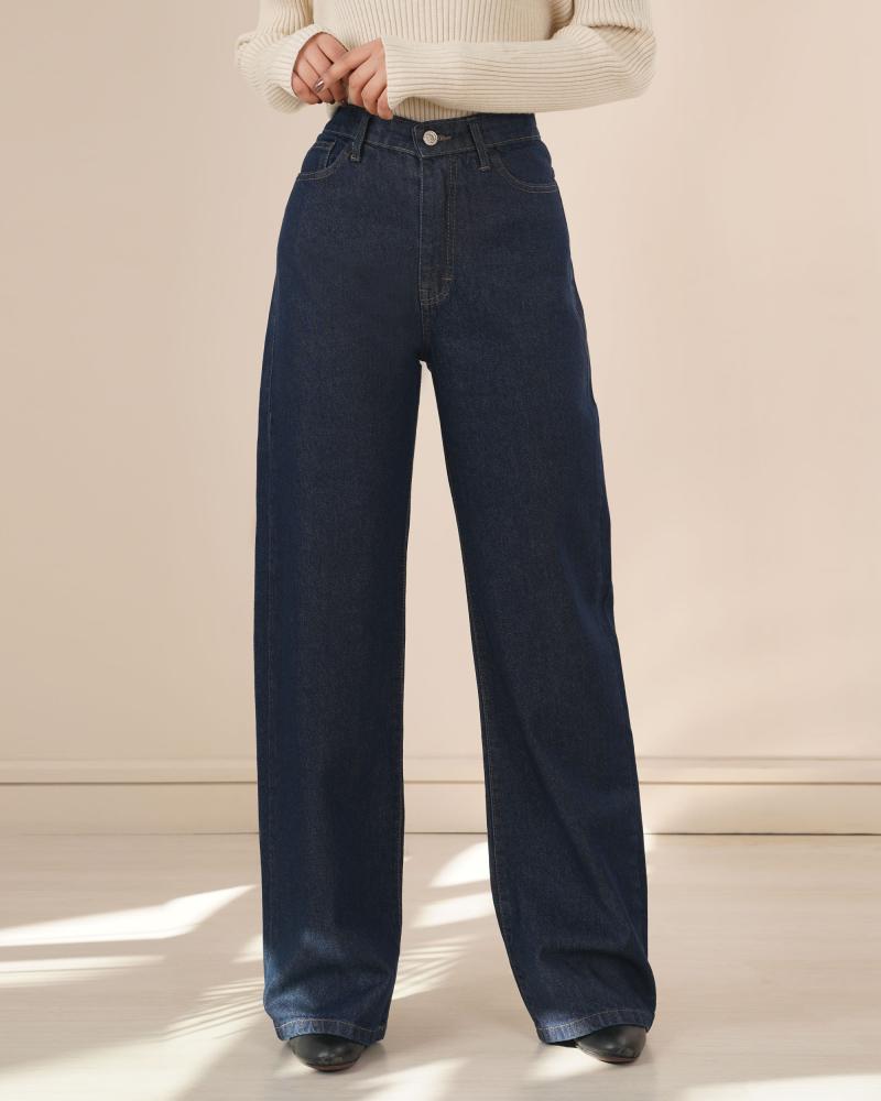 شلوار جین نیم بگ سرمه ای درنا کد 1123