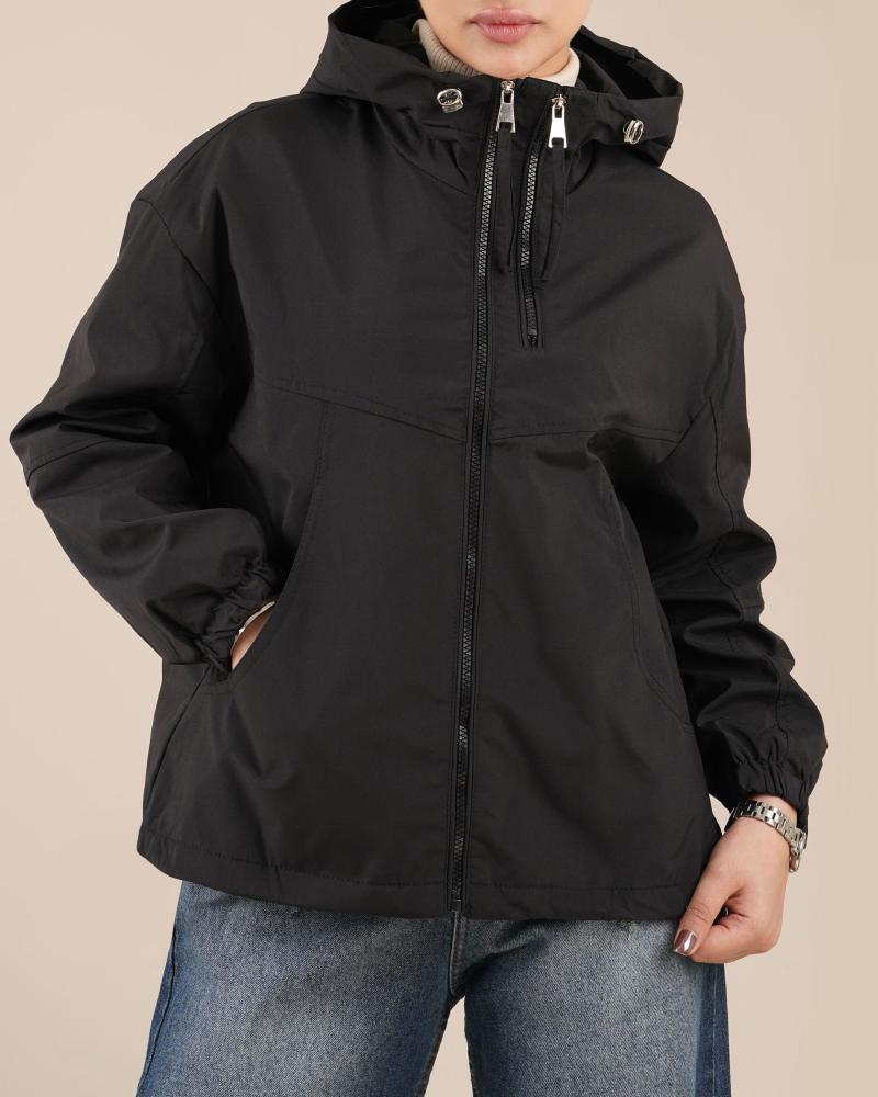 بامبر بارانی مشکی کلاه دار کد 26222