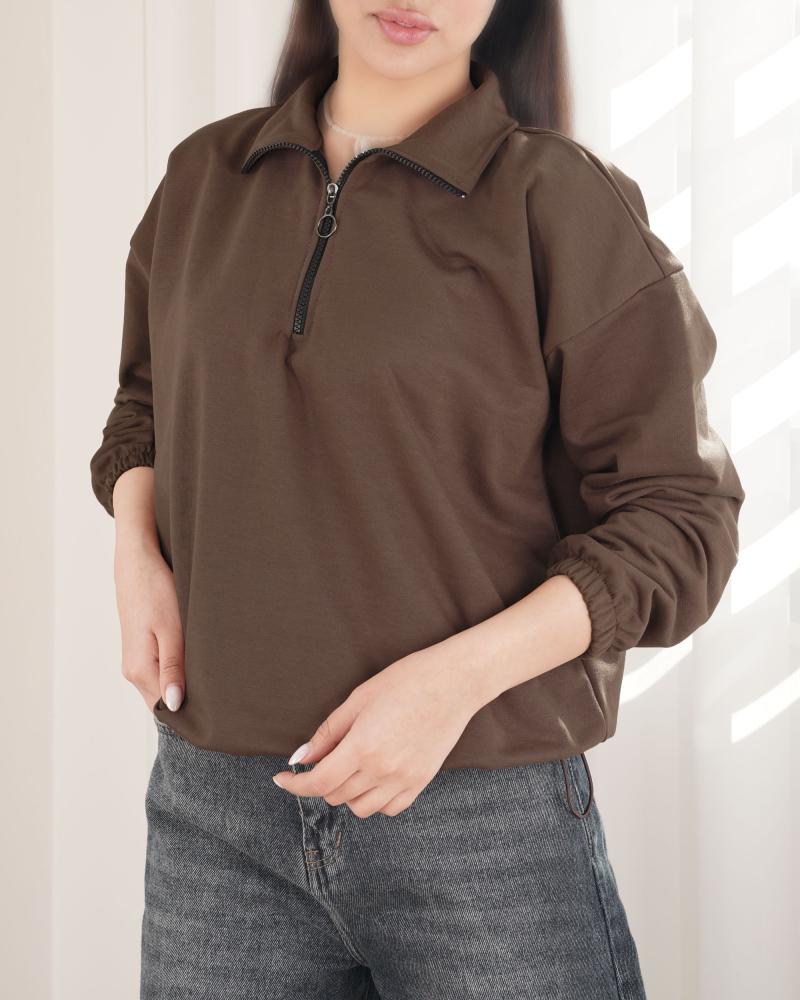 دورس نیم زیپ قهوه ای کد 27083