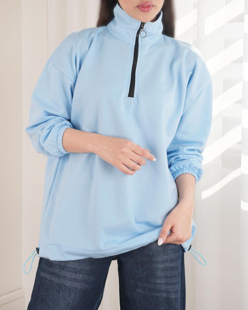 دورس نیم زیپ ساده آبی کد 27045