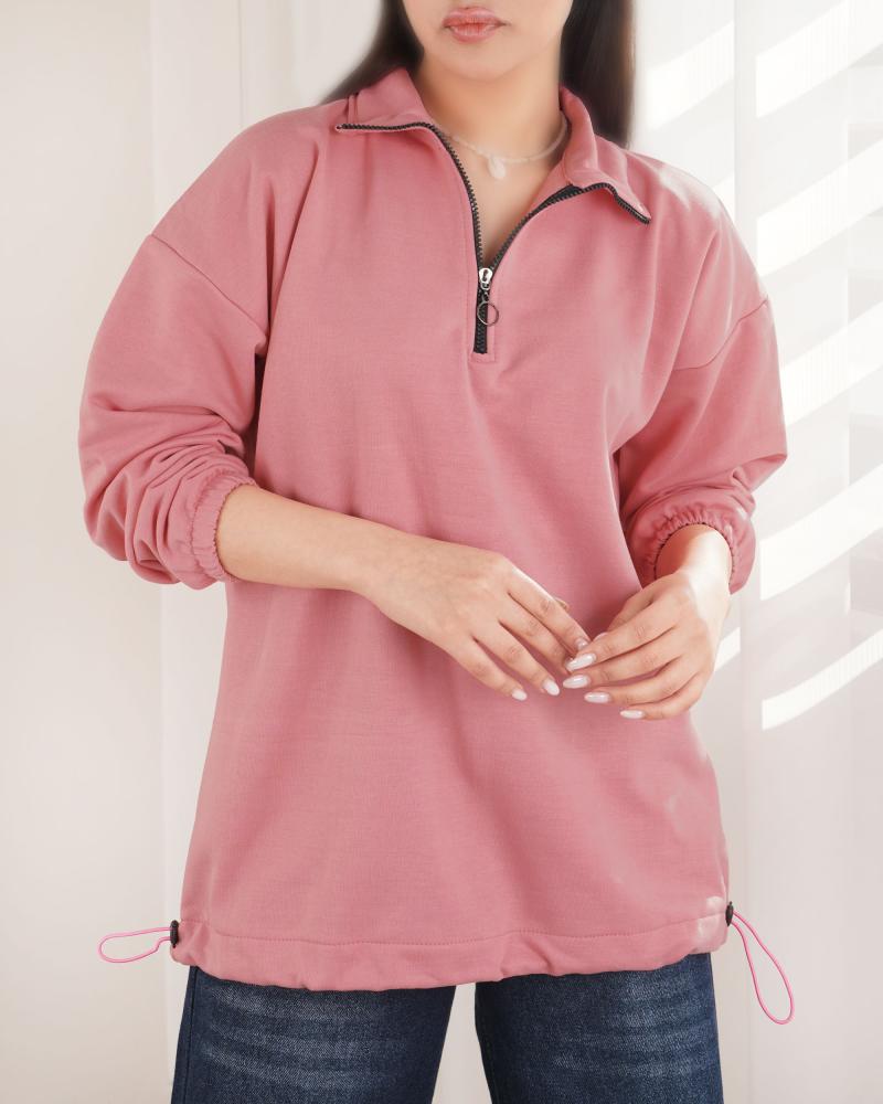 دورس نیم زیپ ساده صورتی کد 27044