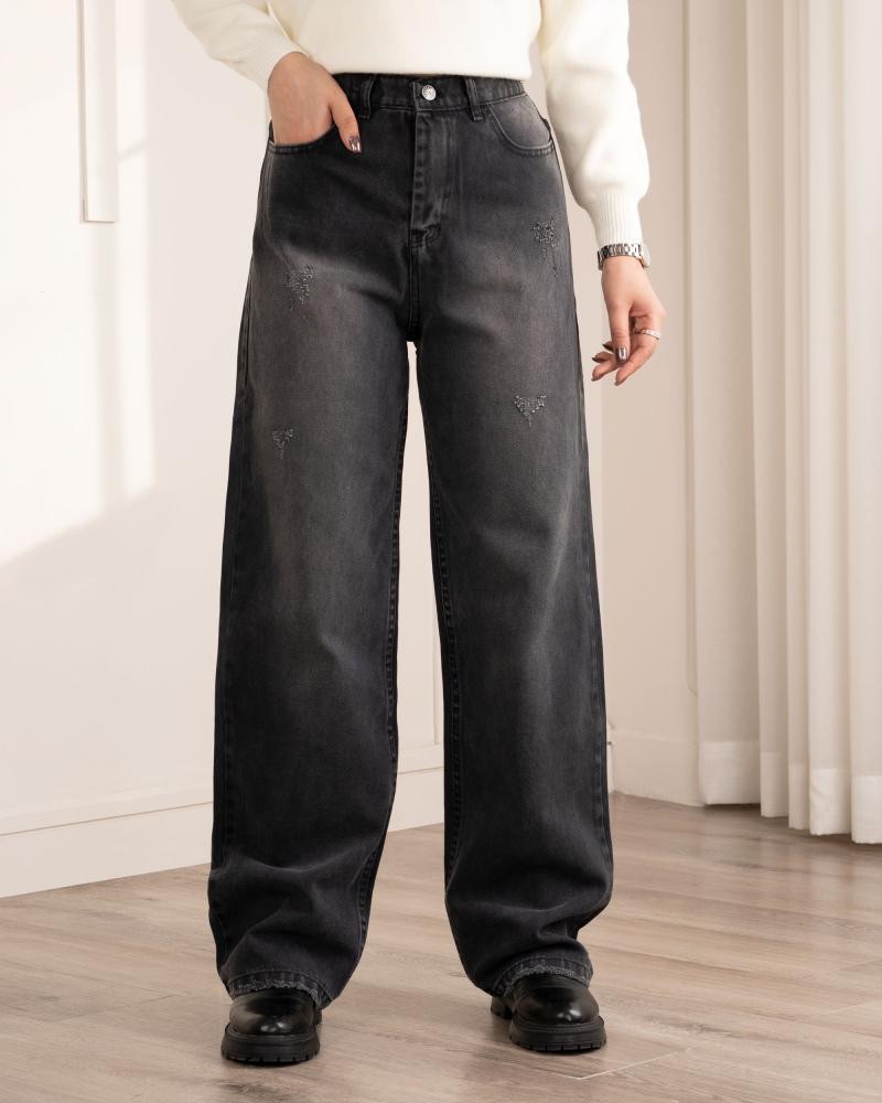 شلوار جین نیم بگ ذغالی کد 2562