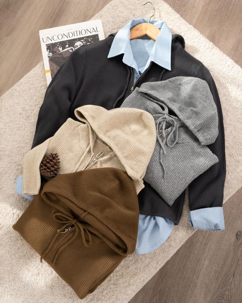 بافت نیم زیپ کلاه دار کد 26272