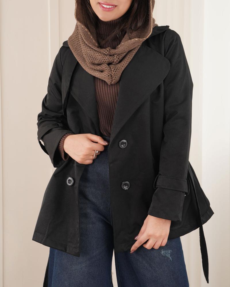 ترنچ کت ساده مشکی کد 1007