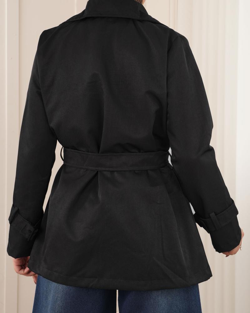 ترنچ کت ساده مشکی کد 1007