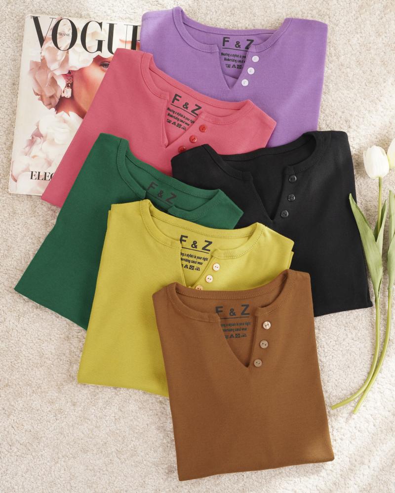 تیشرت ساده رنگی 3 دکمه کد 27215