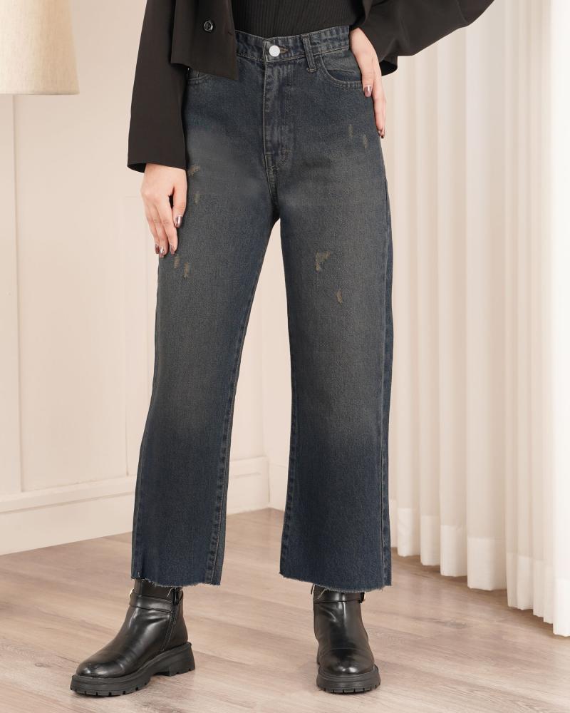 شلوار جین واید سرمه ای کد 1128