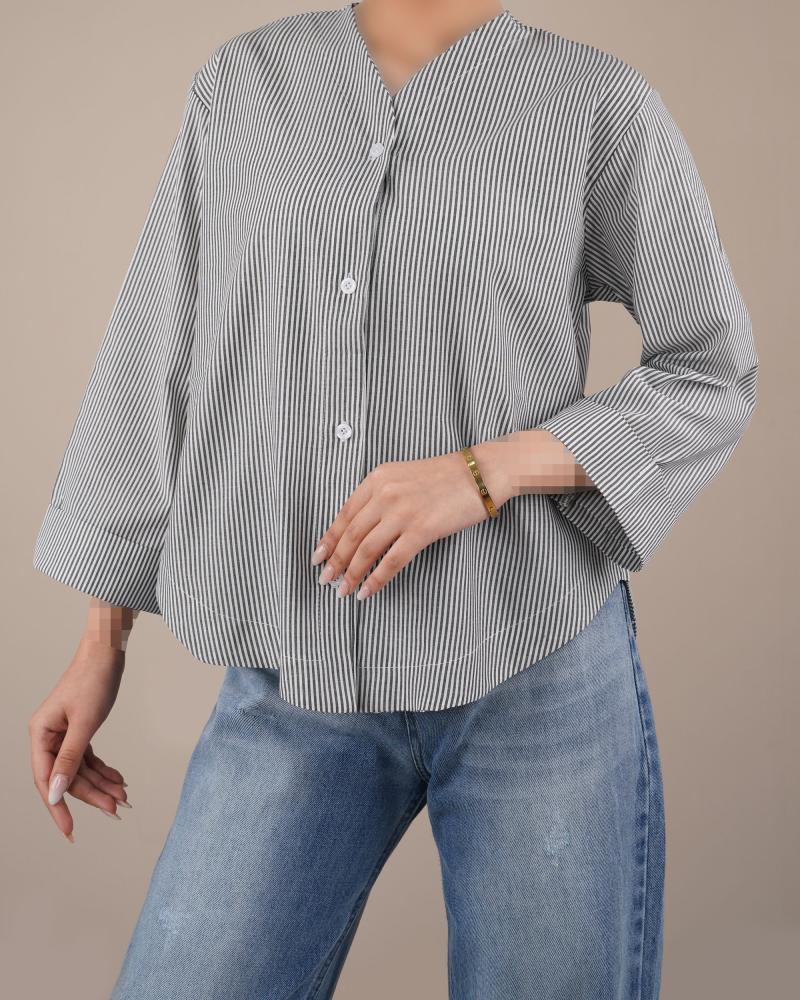شومیز راه راه طوسی کد 30677