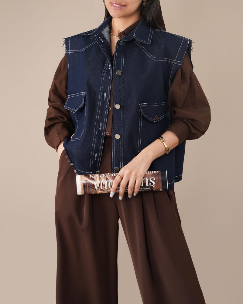 وست جین پایین کات سرمه ای کد 30681