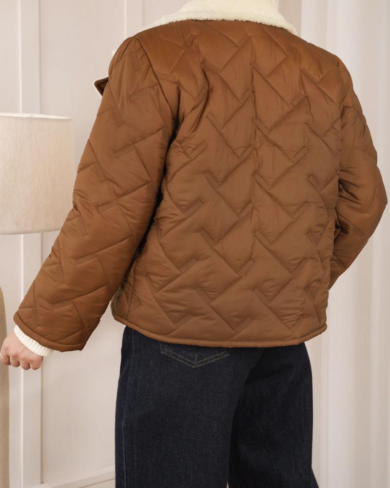 کاپشن آستر دار دارچینی کد 27035