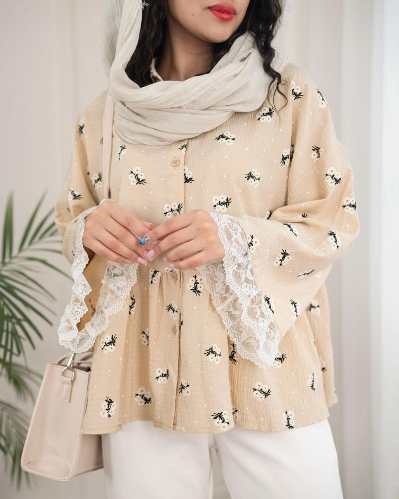 شومیز عروسکی گلدار نیلین کد 23058