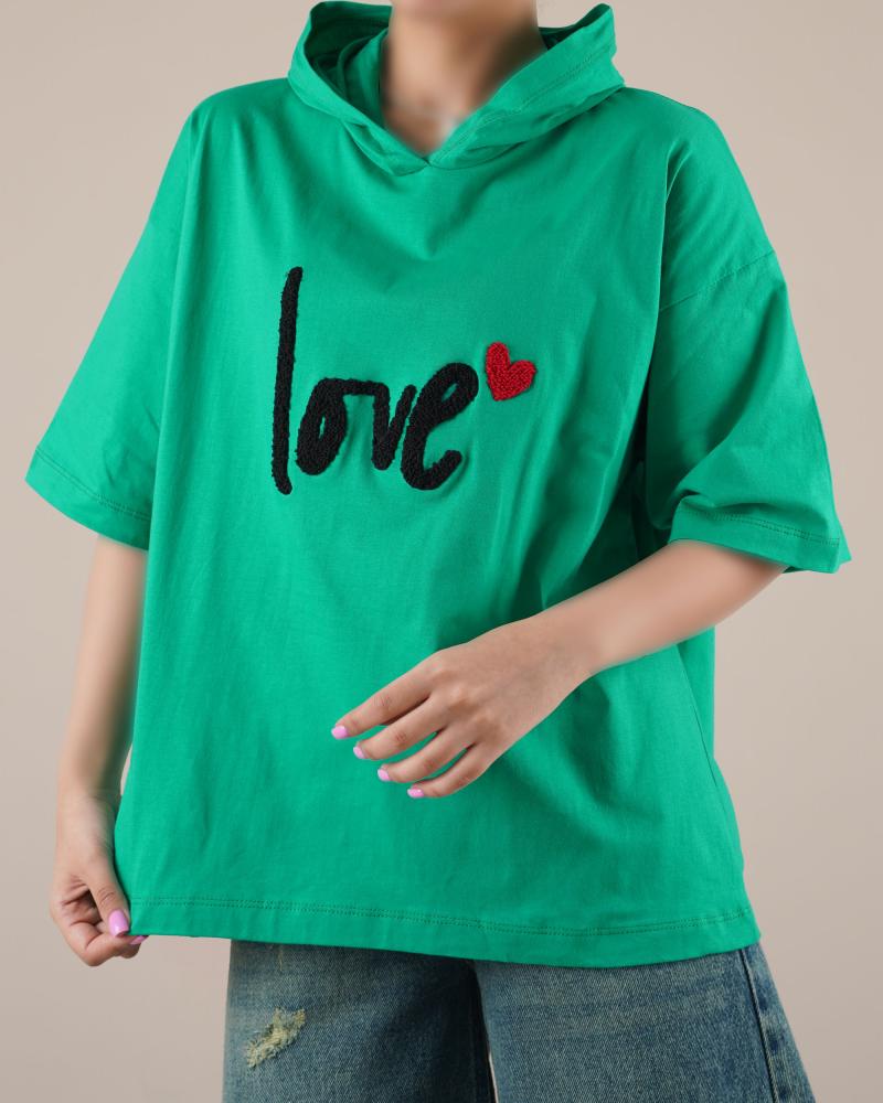 تیشرت باکسی کلاهدار LOVE کد 24854