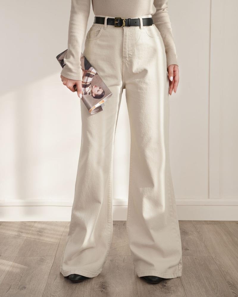 شلوار بگ کتان استخونی کد 40563