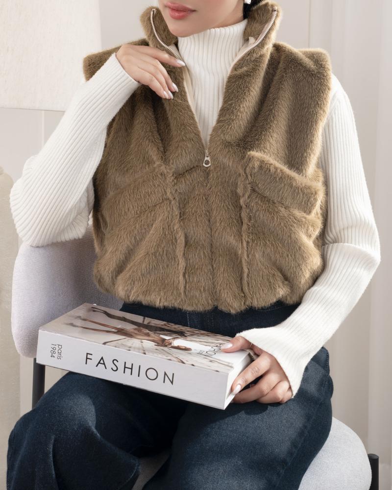 وست خز یقه ایستاده ساده کد 26659