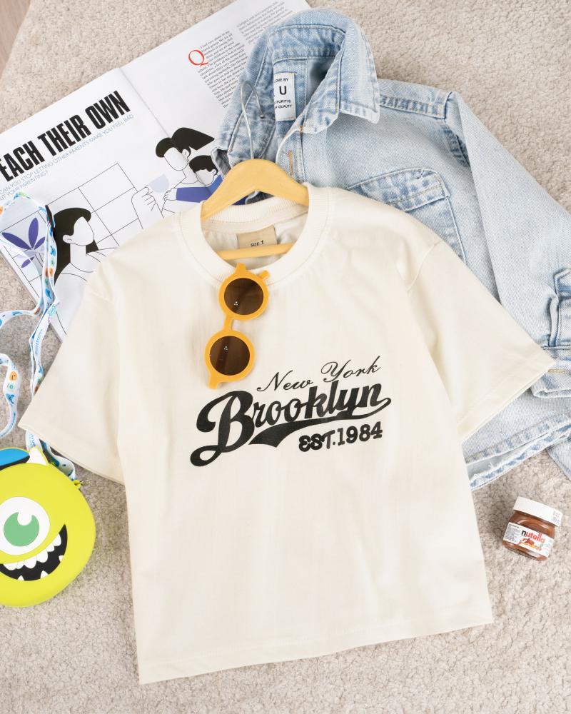 تیشرت شیری تکست ( ۴ تا ۱۰ سال ) کد 27639