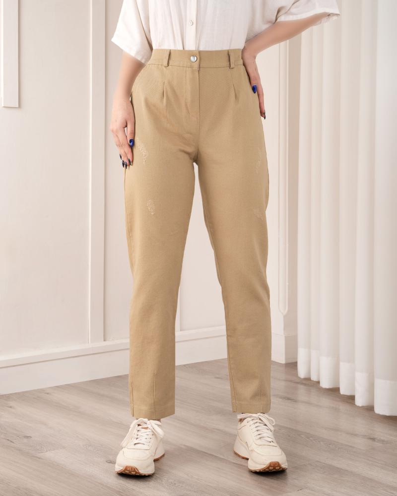 شلوار مام کتان کرم ( قد 92 ) کد 27670