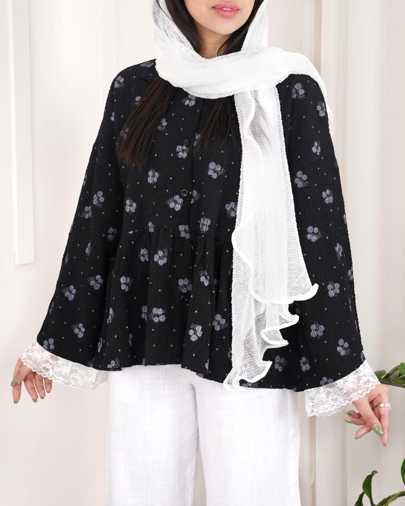 شومیز عروسکی گلدار مشکی کد 24014