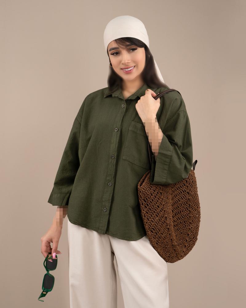 شومیز تک جیب سبز کد 29897