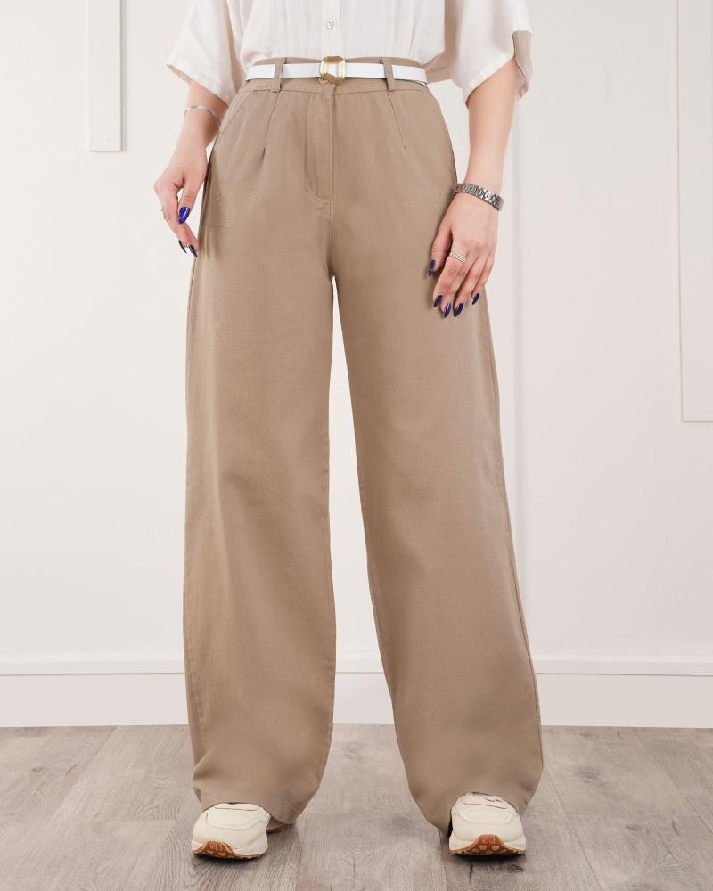 شلوار بگ کتان کرم کد 27756