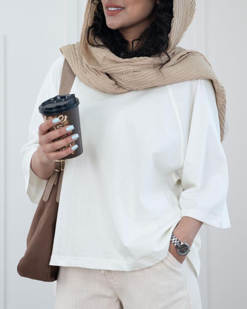 تیشرت باکسی شیری کد 23283