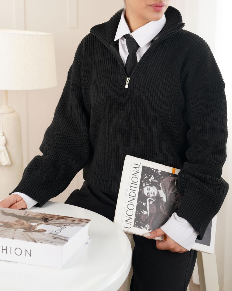 بافت نیم زیپ مشکی ساده کد 25992