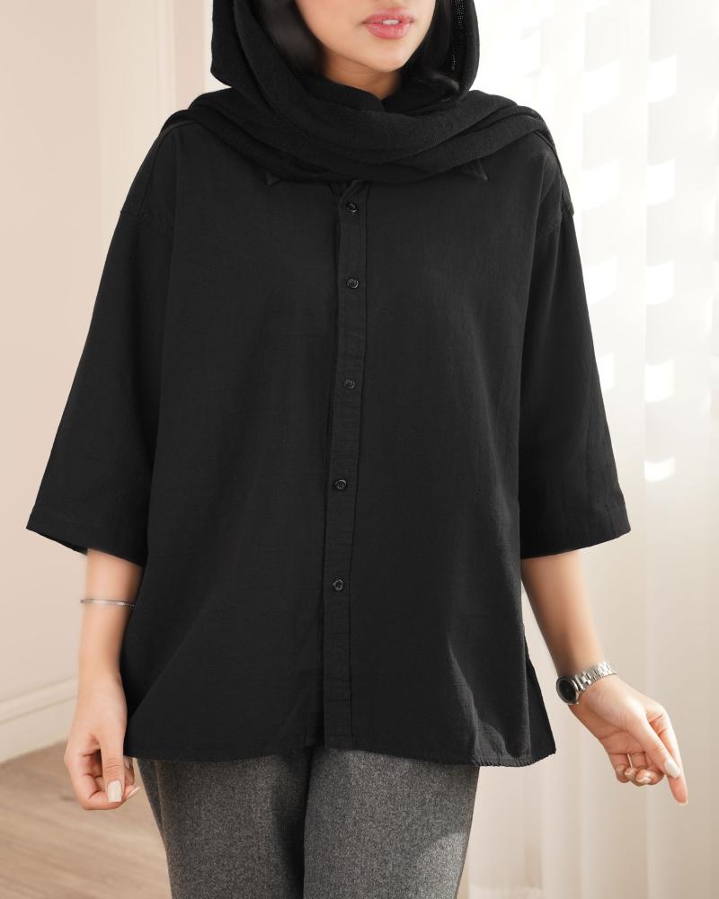 شومیز لینن مشکی ساده کد 26028