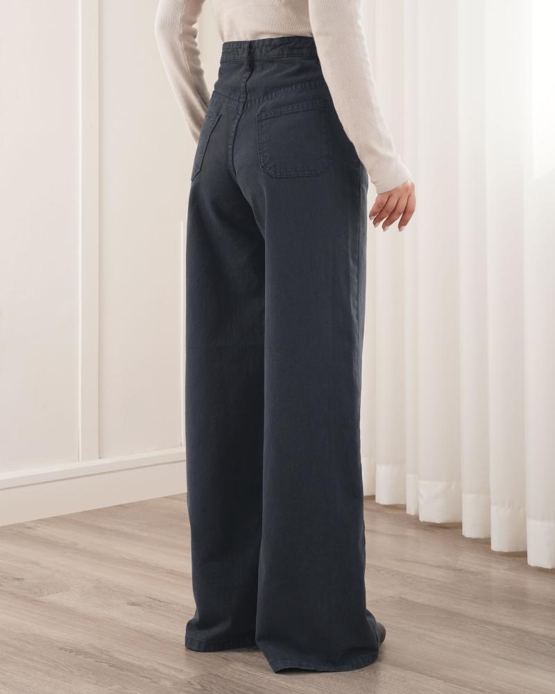 شلوار کتان بگ سرمه ای کد 40570