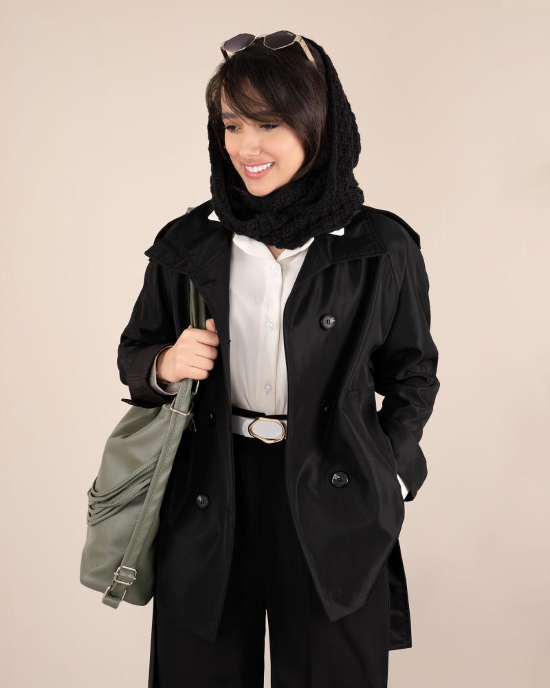 ترنچ کت یقه ایستاده مشکی کد 25280