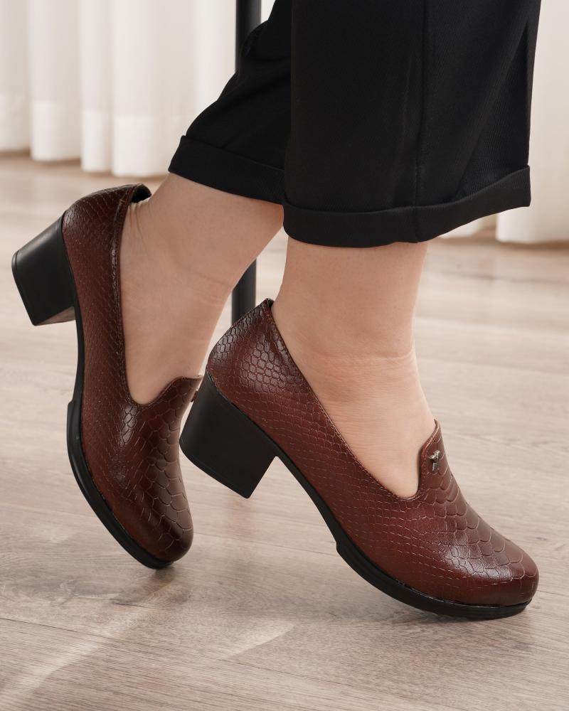 کالج زنانه پاشنه دار قهوه ای کد 26073