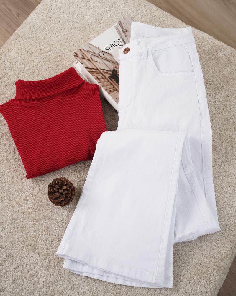 شلوار جین بوت کات سفید کد 26072