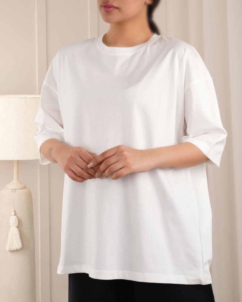 تیشرت لانگ سفید ساده کد 26126