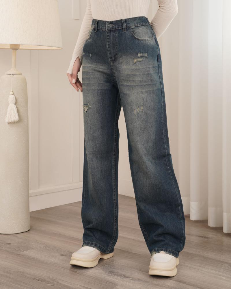 شلوار جین نیم بگ پریچهر کد 2585