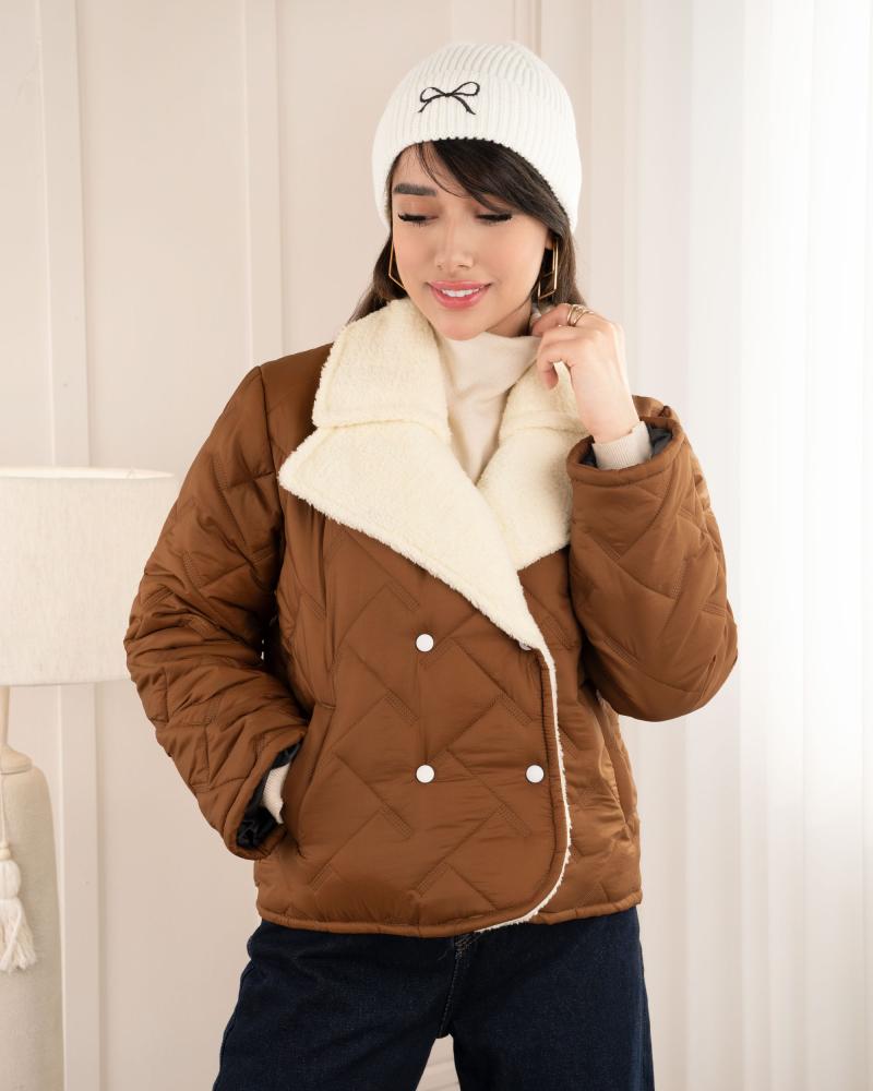 کاپشن آستر دار دارچینی کد 27035