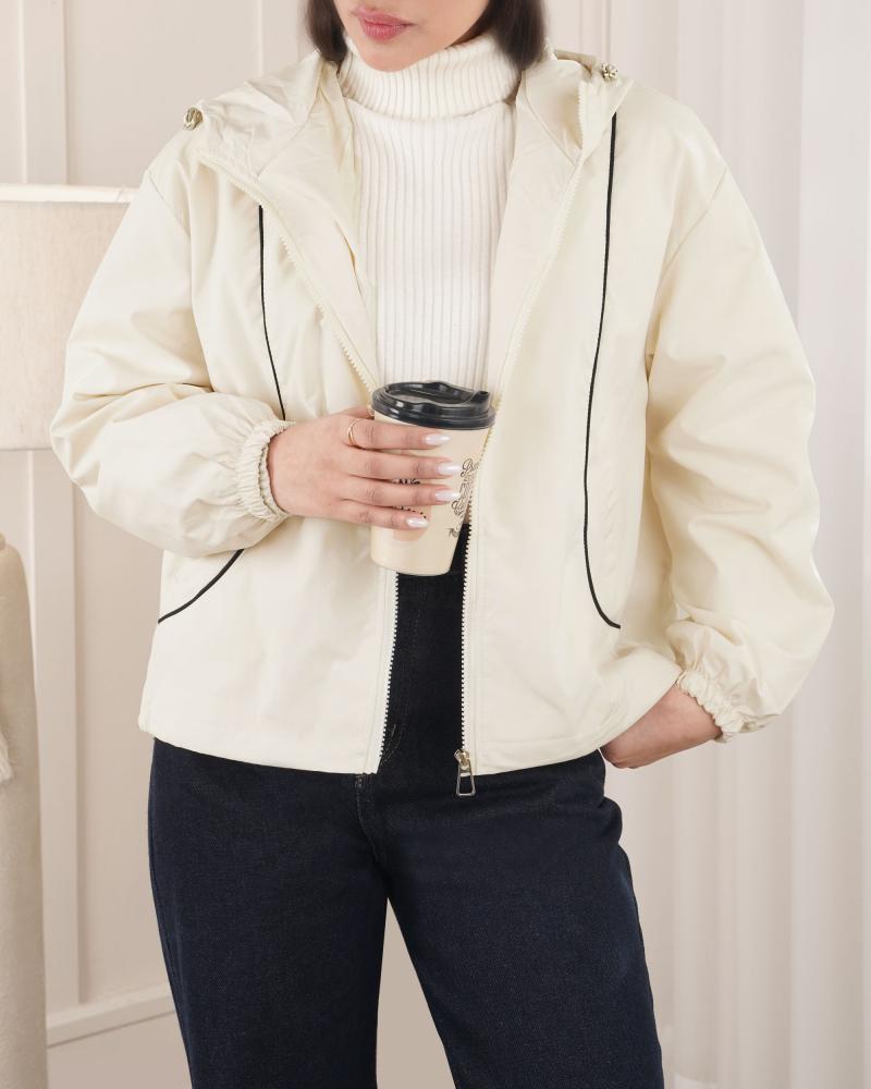 بامبر بارانی کلاه دار شیری کد 27005