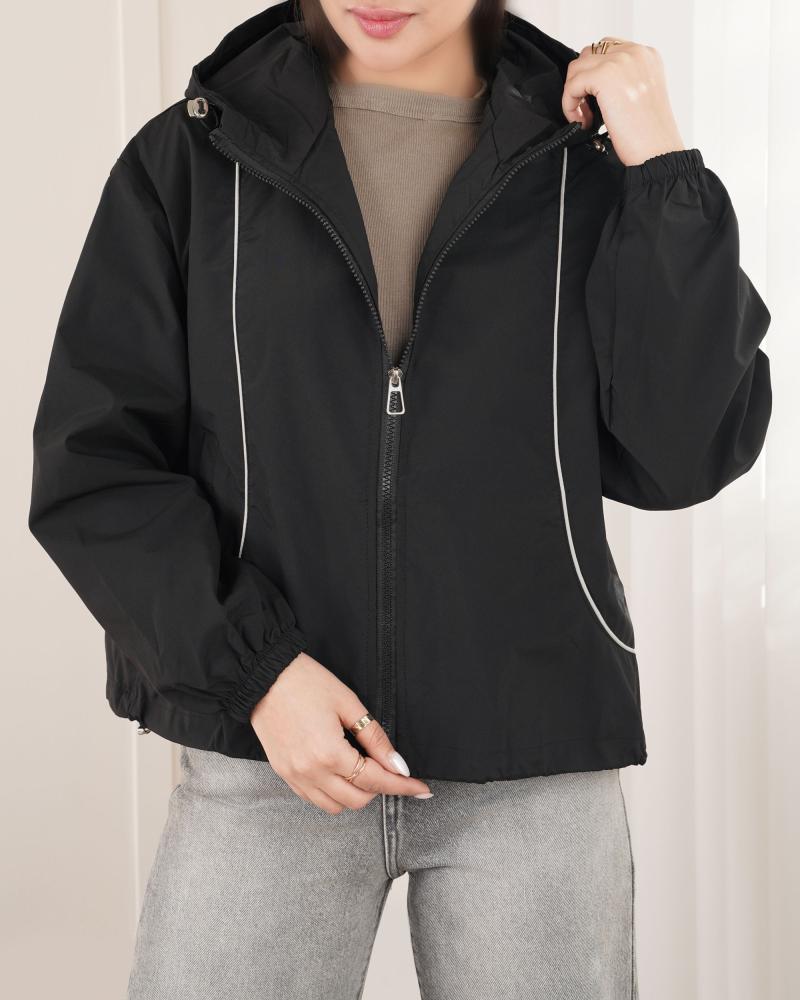 بامبر بارانی مشکی کلاه دار کد 26995