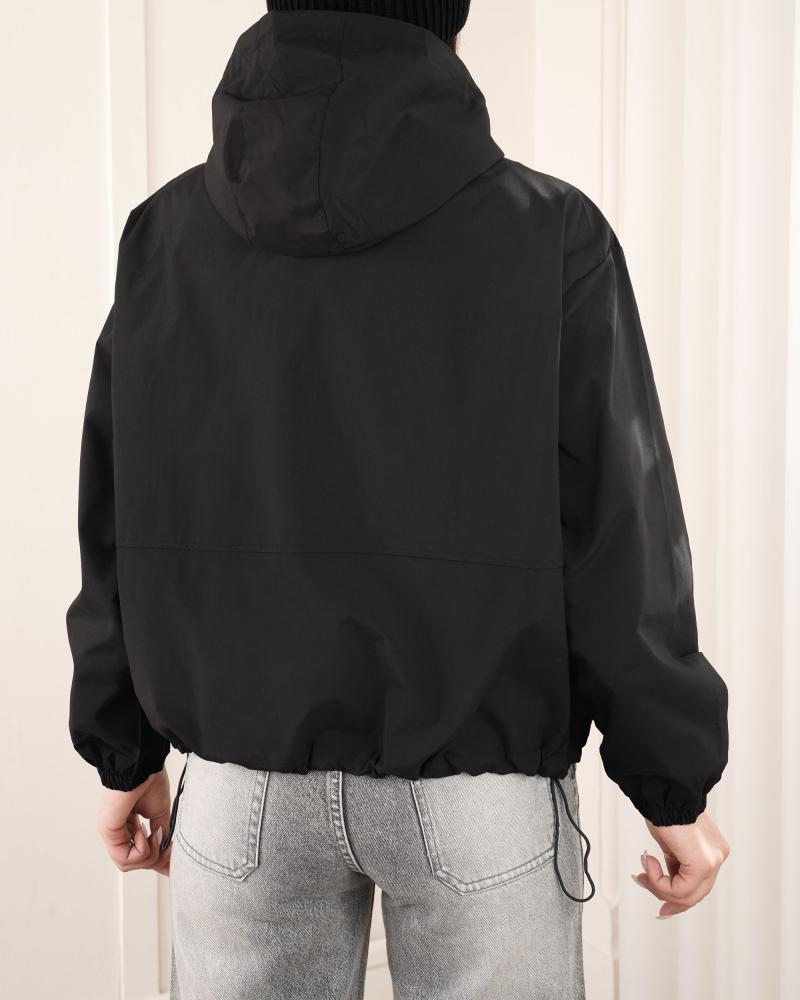 بامبر بارانی مشکی کلاه دار کد 26995