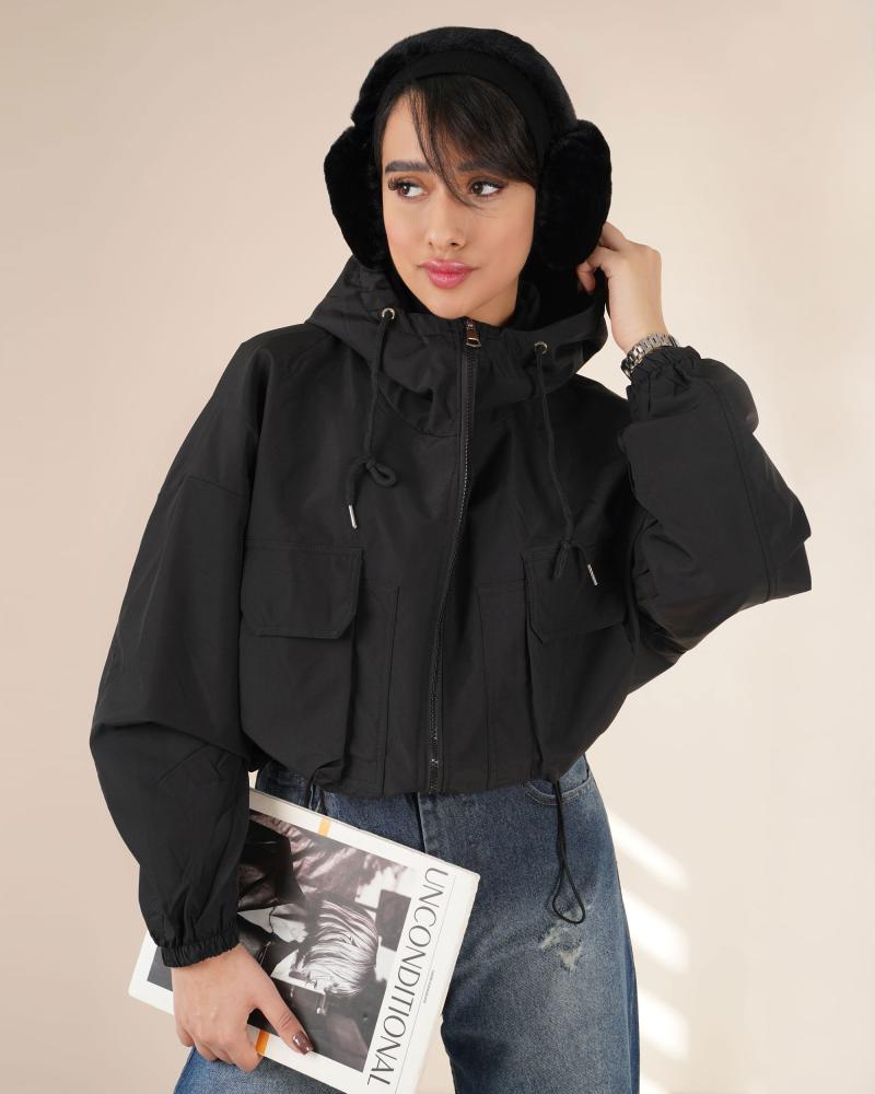 بامبر بارانی کلاه دار مشکی کد 26177