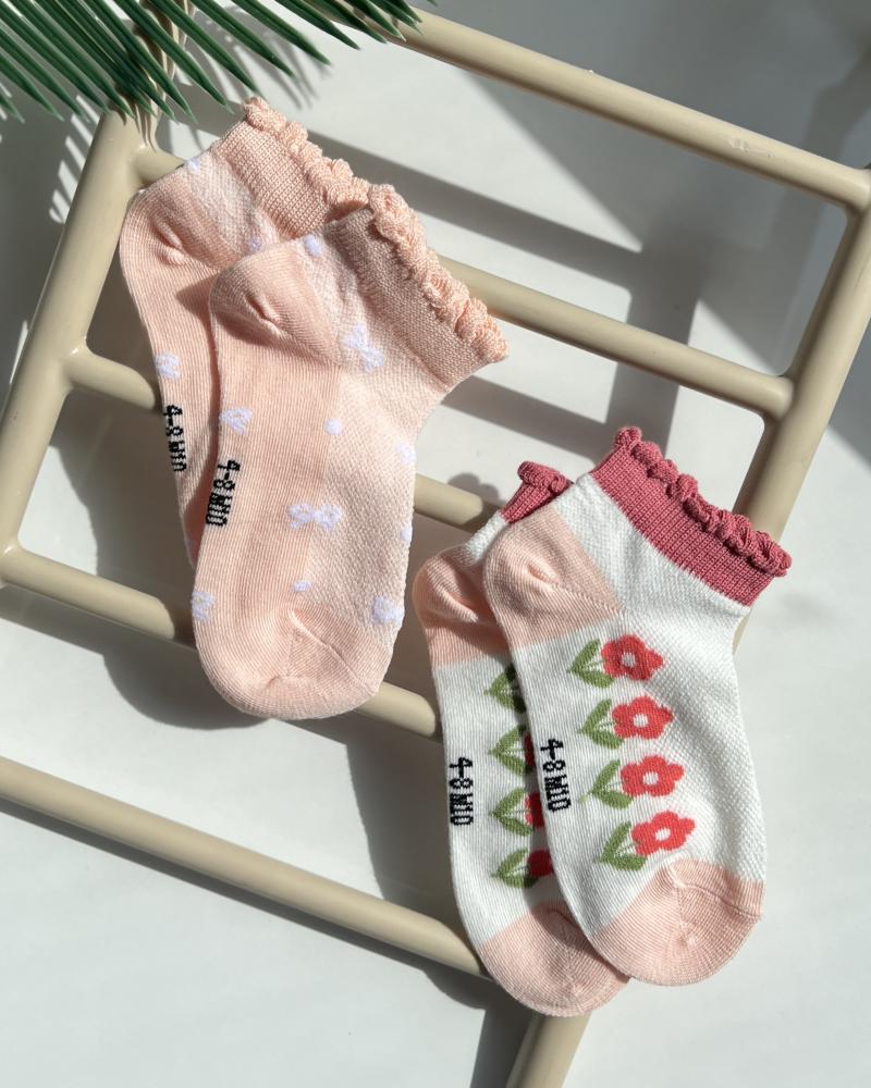 جوراب نخ و پنبه گلدار ( 4 تا 8 سال ) کد 25061