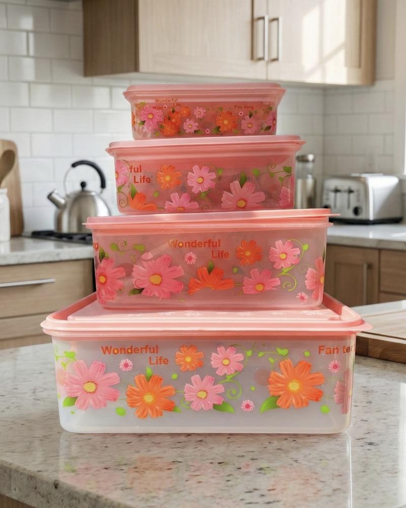 ظرف نگهدارنده گلدار ( 4 تیکه ) کد 26399