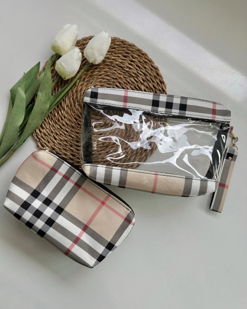 کیف آرایشی چهارخونه کرم کد 26798