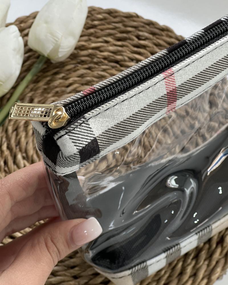 کیف آرایشی چهارخونه کرم کد 26798