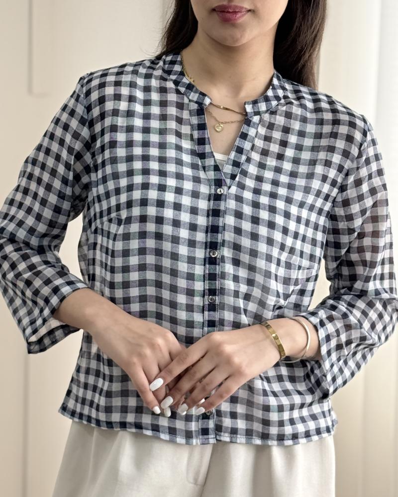 شومیز سرمه ای چهارخونه کد 30452