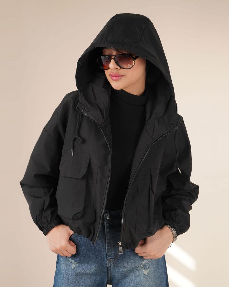 بامبر بارانی کلاه دار مشکی کد 26177