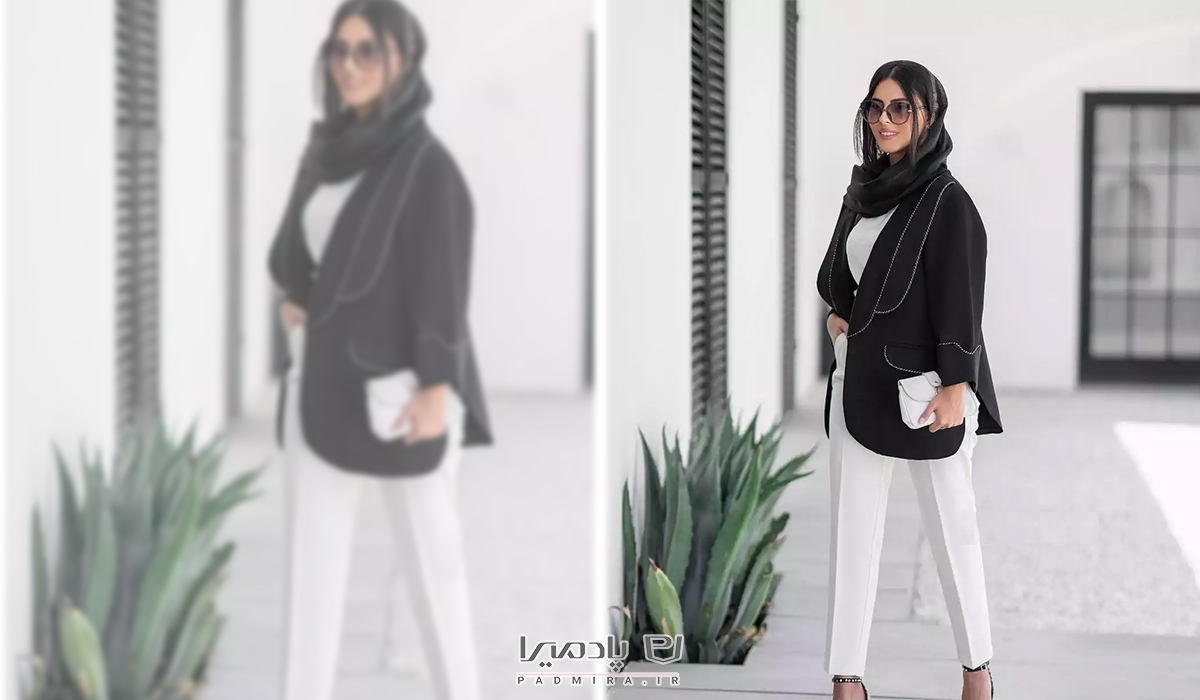 ست مانتو مشکی زنانه با شلوار پارچه ای