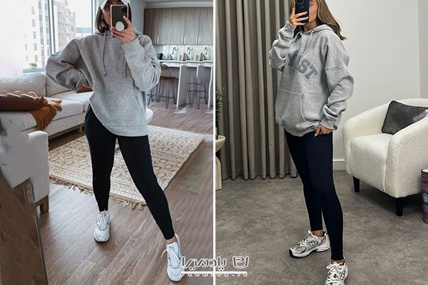 هودی بلند زنانه با لگ و کتونی