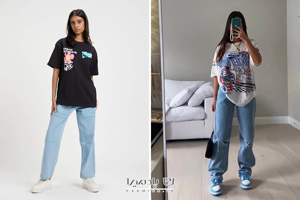 تیشرت لانگ با شلوار جین راسته