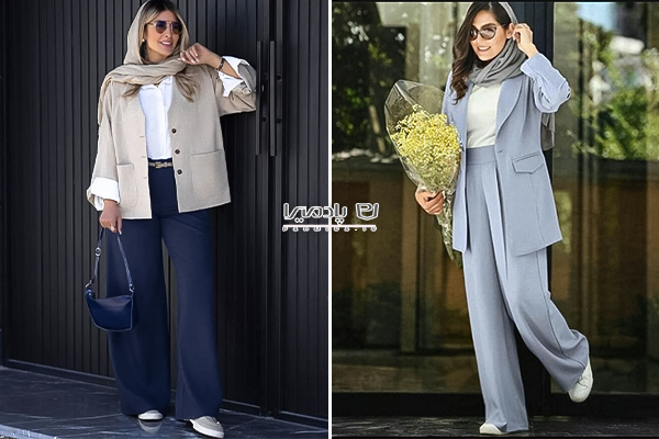 استایل مانتو کتی با شلوار بگ پارچه‌ای