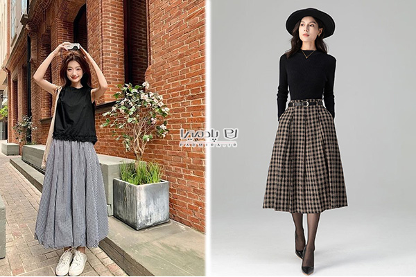 دامن فوتر و پشمی چهارخانه